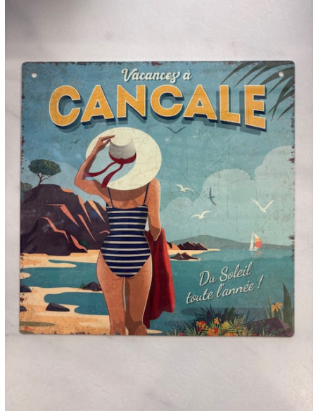 Plaque métal femme sur la Plage Cancale