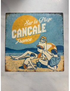 Plaque métal famille sur la Plage Cancale